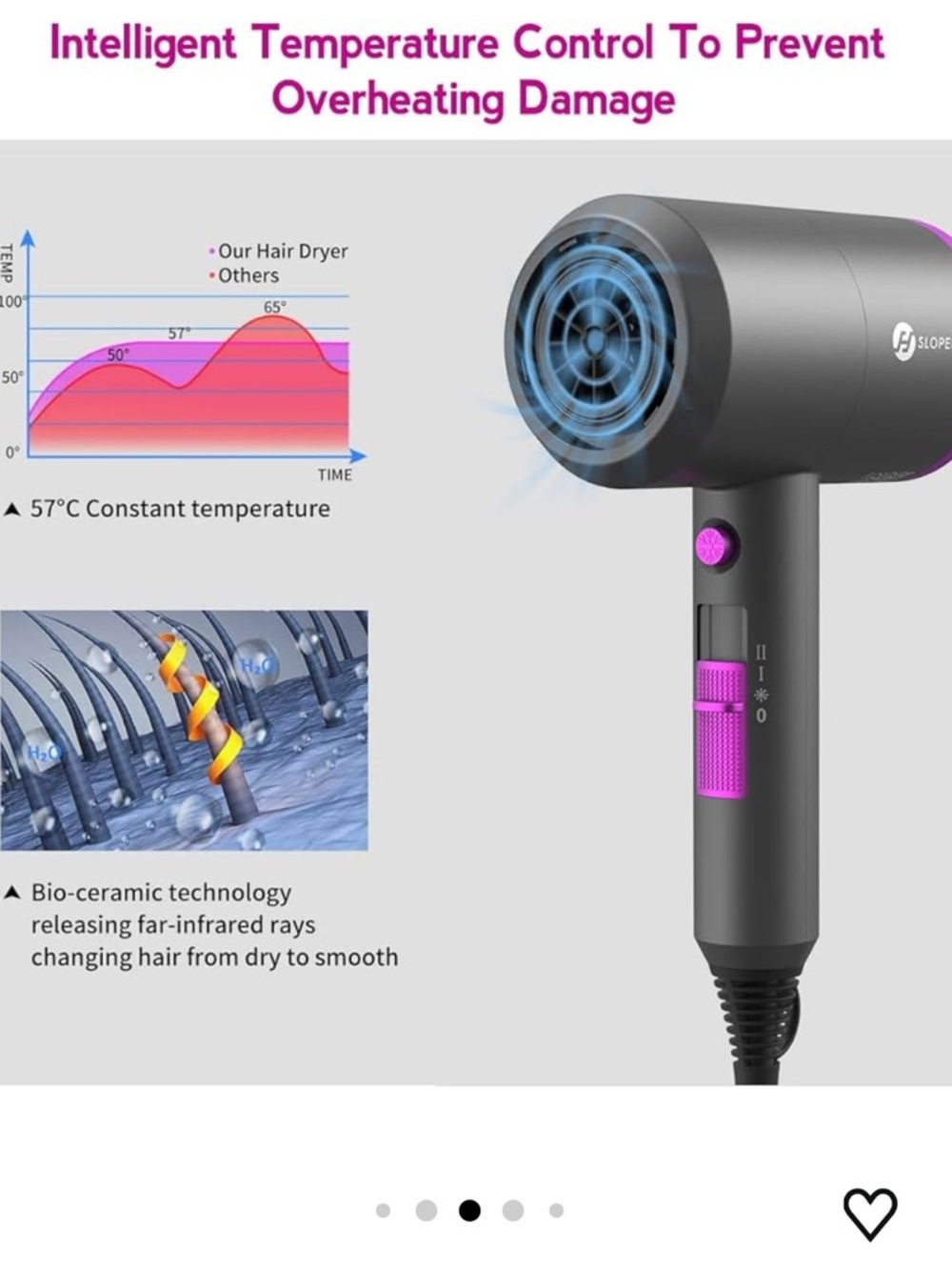 slopehill Professional Ionic Hair Dryer 1800W Fast Dry 2 Nozzle Diffuser - Picture 6 of 15